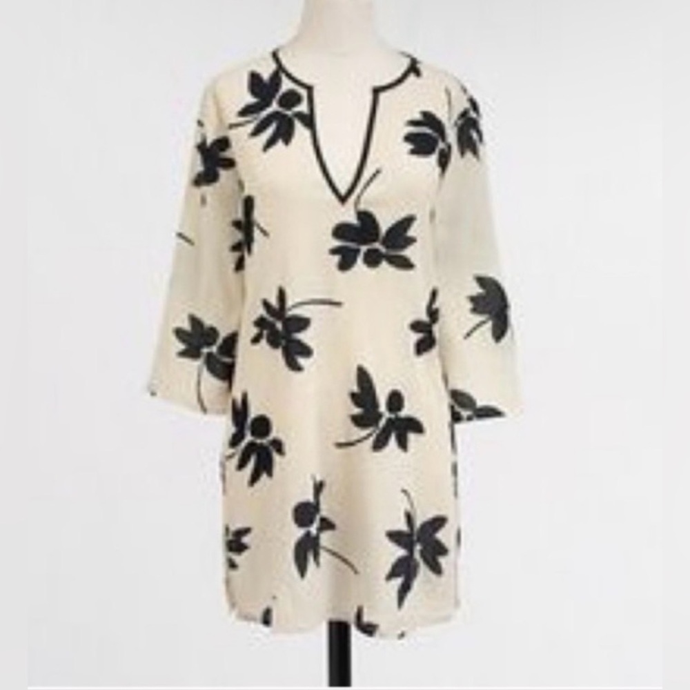J. Crew Cream and Black Floral Tunic Sz M